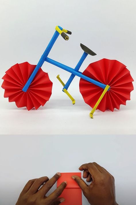 How To Fold An Origami Bicycle Using Colors Paper | DIY Paper Bicycle Or Paper Bike | Bicycle Crafts ideas Making. #Bicycle #Crafts #Origami Paper Bicycle, Bicycle Crafts, Bike Craft, Bicycle Diy, Crafts Origami, Useful Origami, Crafts And Diy, Paper Diy, Kids Bicycle