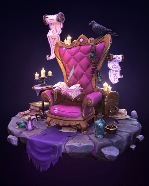 Chair, Dzmitry Doryn on ArtStation at https://www.artstation.com/artwork/Qz3Rq8 Fantasy Chair Concept Art, Blender Modeling, Props Concept, Environment Props, Casual Art, Props Art, Fantasy Props, Game Props, Casual Game