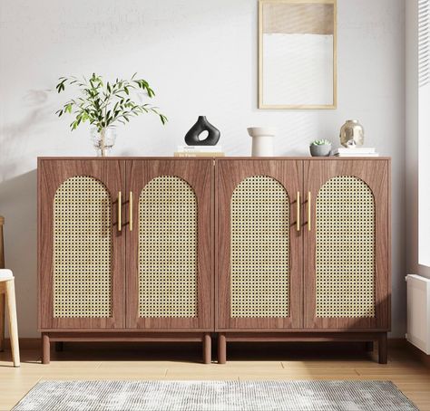 Tribesigns Set of 2 Rattan Sideboard Buffet Cabinet with Storage, 59 Inch Accent Cabi... Rattan Doors, Rattan Sideboard, Accent Storage Cabinet, Buffet Set, Wide Sideboard, Buffet Cabinet, Wood Sideboard, Accent Cabinet, Sideboard Cabinet