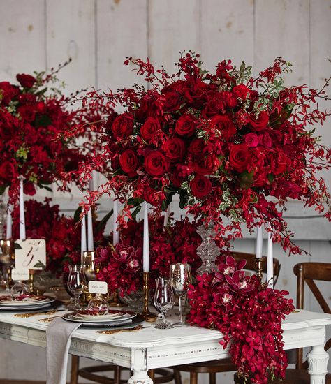 Red Centerpieces, Reception Layout, Red Wedding Theme, Red Rose Wedding, Red Wedding Flowers, Wedding Event Design, Flower Centerpieces Wedding, Center Pieces, Burgundy Wedding