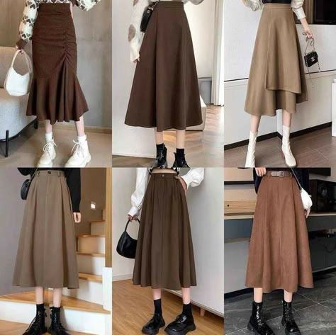 Brown Skirts Outfits, Skirts Outfits Hijab, Brown Skirt Outfit Ideas, Casual Modest Dresses, Classy Modest Outfits, Brown Skirt Outfit, Modest Ootd, Winter Outfits Classy, Skirt Outfits Korean