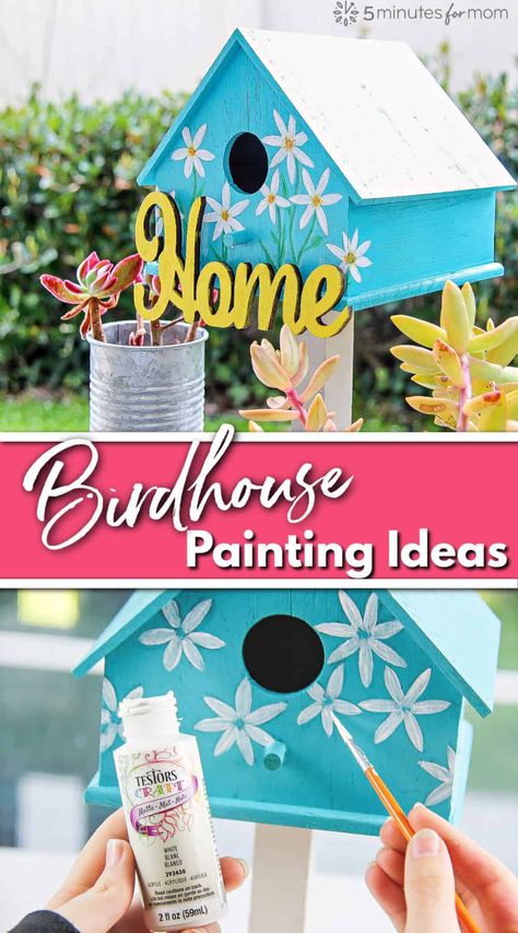 Birdhouse Painting Ideas, Birdhouse Painting, Painted Birdhouses, Hand Painted Birdhouses, Birdhouse Craft, Bird Houses Ideas Diy, Bird Houses Painted, Spring Craft, Birdhouse Designs