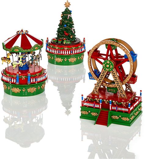 Christmas Tree With Train, Carnival Carousel, Christmas Tree Train, Carousel Music Box, Christmas Primitive Decor, Train Music, Circus Crafts, Christmas Primitive Crafts, Carnival Christmas