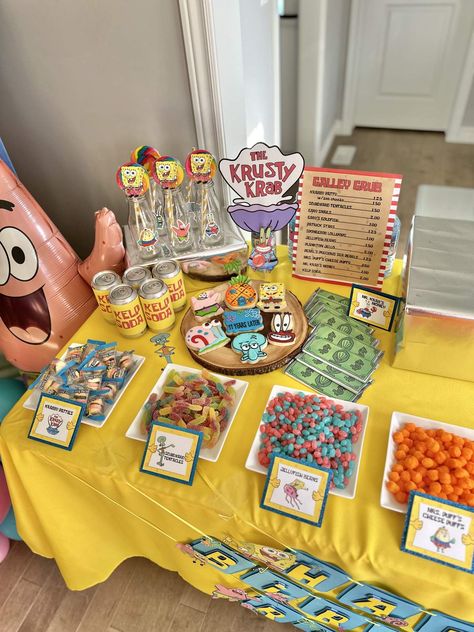 Spongebob Show Costumes, Spongebob Employee Of The Month, 25 Years Later Spongebob Birthday, Spongebob Birthday Party Food Labels, Spongebob Party Favors Diy, Spongebob 1st Birthday Party Ideas, Spongebob Party Ideas For Adults, Spongebob 18th Birthday Party, Spongebob Squarepants Birthday Party