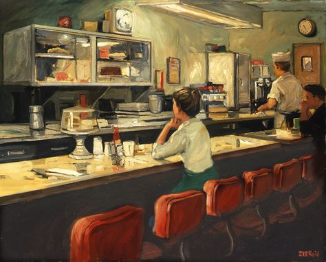 Sally Storch Sally Storch Painting, Diner Painting, American Realism, Artist Work, Painted Tote, Edward Hopper, Ap Art, Australian Art, Art And Illustration