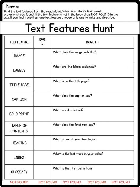 Text Features Worksheet, Excel Worksheet, Case Presentation, Nonfiction Text Features, Teaching Time, Nonfiction Texts, Text Features, School Things, Educational Worksheets