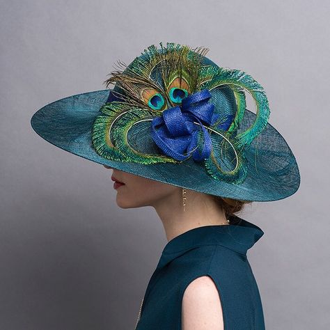 Packing up one of my favorites and sending it off to New Orleans. Teal sinamay with bias 6" brim, cobalt blue and peacock feather trims.… Types Of Hats, Elegant Hats, Kentucky Derby Hats, Unique Hats, Feather Hat, Kentucky Derby Hat, Diy Hat, Fancy Hats, Western Hats