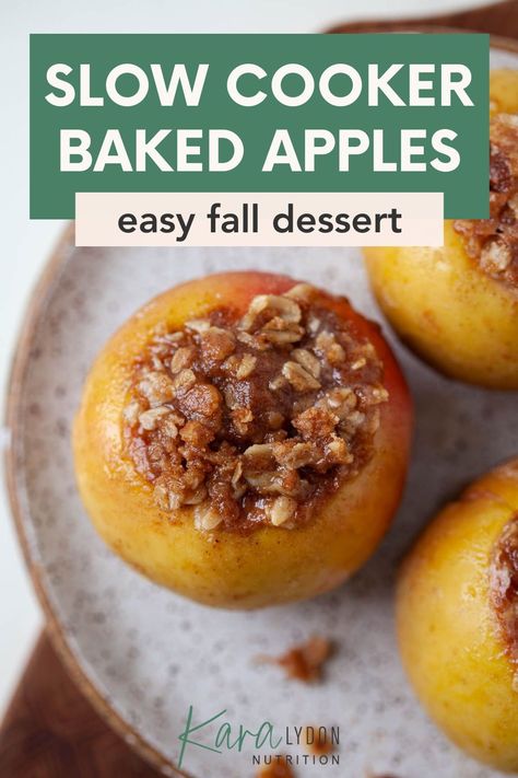 It takes less than 10 minutes to prep these easy Crockpot baked apples! Your slow cooker does all the work and all you have to worry about is enjoying this delicious apple dessert. They're perfect for fall and the holiday season, and easy to make gluten-free, too! Crockpot Baked Apples Easy, Slow Cooker Baked Apples, Crock Pot Baked Apples, Crock Pot Dessert Recipes, Baked Apples Healthy, Crockpot Apples, Crockpot Baked Apples, Granny Smith Apples Recipes, Baked Apples Recipe