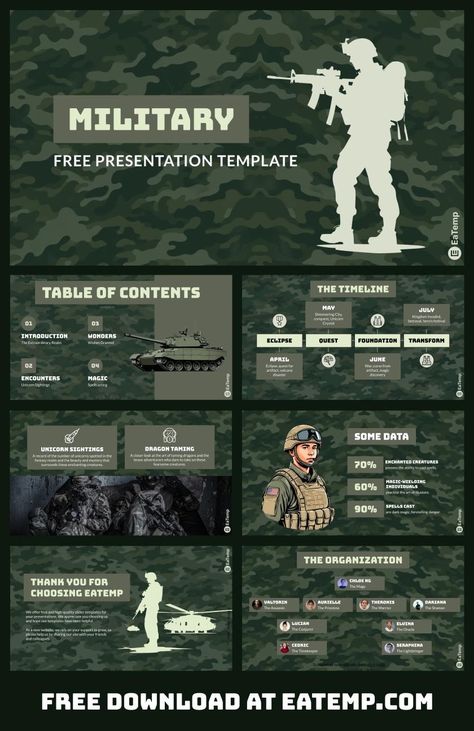 Military 13 Military Graphic Design, Military Powerpoint, Ppt Design Templates, Canva Presentation Template, Powerpoint Templates Free Download, Aesthetic Powerpoint, Graphic Design Activities, Military Graphics, Free Presentation Templates