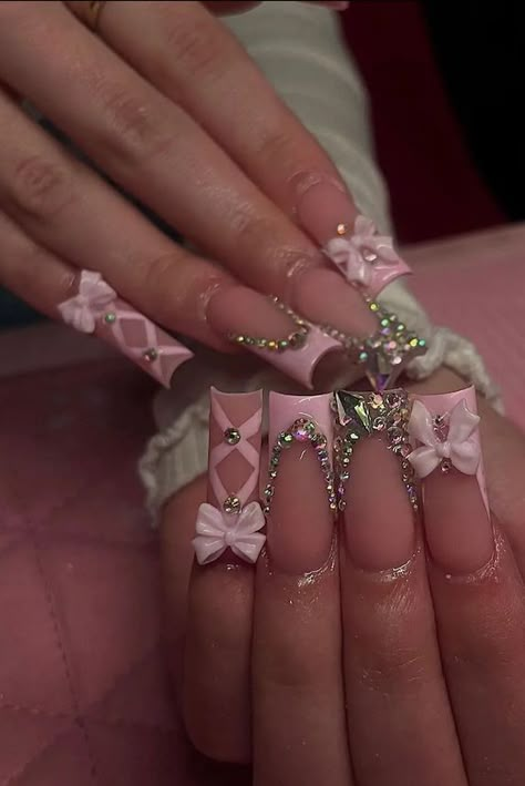 Sweet 16 Nails, Spring Nails Ideas, Quinceanera Nails, Acrylic Toe Nails, Girly Acrylic Nails, French Tip Acrylic Nails, Short Square Acrylic Nails, Acrylic Nails Coffin Pink, Long Square Acrylic Nails