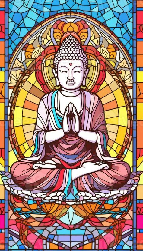 a painting of a buddha sitting in a lotus position in a stained glass window. generative ai. Stained Glass Paint, Sailor Moon Art, Stained Glass Window, Moon Art, Stained Glass Windows, Vector Background, Glass Painting, Glass Window, Sailor Moon