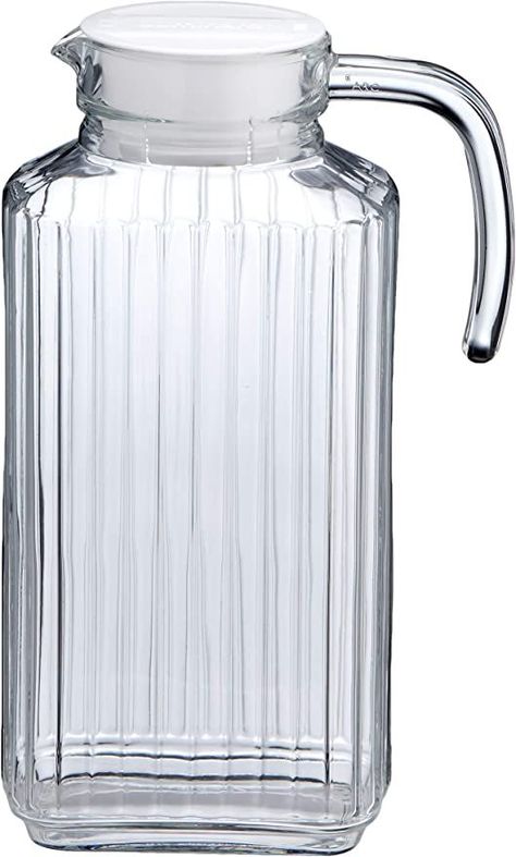 Amazon Basics Glass Pitcher with Lid and Handle, Lead-Free Glass Beverage Jug, 57-Ounce (0.45 Gallon) Breakfast Rooms, Pitcher With Lid, Fridge Shelves, Glass Milk Bottles, Bormioli Rocco, Amazon Basics, Glass Pitcher, Glass Pitchers, Beautiful Kitchens