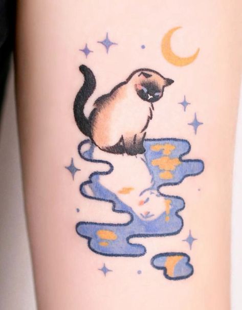 Cute Kitty Tattoo, Siamese Cat Tattoo Designs, Siamese Cats Drawing, 2 Cat Tattoo, Puppycat Tattoo, Silly Cat Tattoo, Siamese Tattoo, 2 Cats Tattoo, Siamese Cat Tattoo