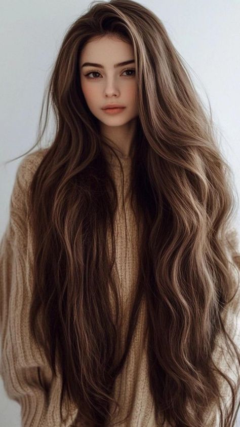 Pretty Long Haircuts, Extra Long Layered Hair, Long Dark Hair Aesthetic, Burnet Hair, Thick Long Hairstyles, Long Bouncy Hair, Long Full Hair, Long Haircut Ideas, Long Hair Inspiration