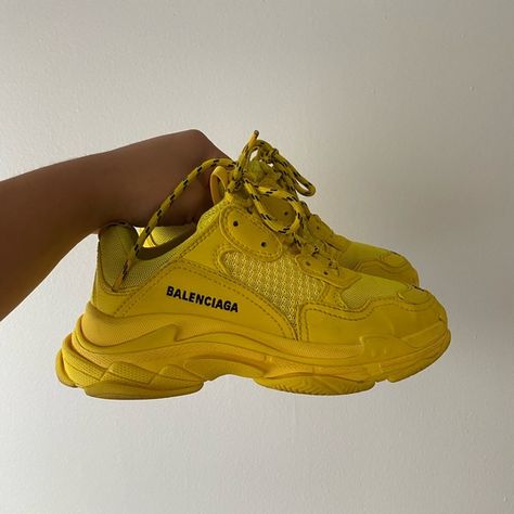 Balenciaga Women Triple S Sneaker. Balenciaga Women, Balenciaga Shoes, Air Max Sneakers, Balenciaga, Sneakers Nike, Blog Posts, Sneakers, Yellow, Fashion Trends