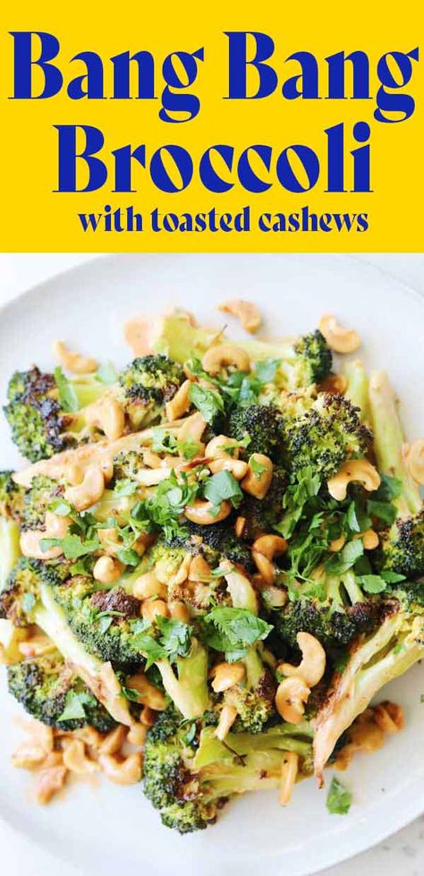 This bang bang broccoli is the ultimate side vegetarian dish. It's creamy, crunchy, spicy and SO GOOD! And if you switch out the mayo for nonfat Greek yogurt, it can even be healthy! It pairs perfectly with grilled meats and plenty of Asian inspired dishes! Keto Chinese Side Dishes, Weeknight Dinner Inspiration, Low Carb Asian Side Dishes, Thai Recipes Side Dish, Thai Broccoli Side Dish, Asian Inspired Vegetable Sides, Vegetarian Dinner Asian, Thai Food Side Dishes, Bang Bang Broccoli Air Fryer