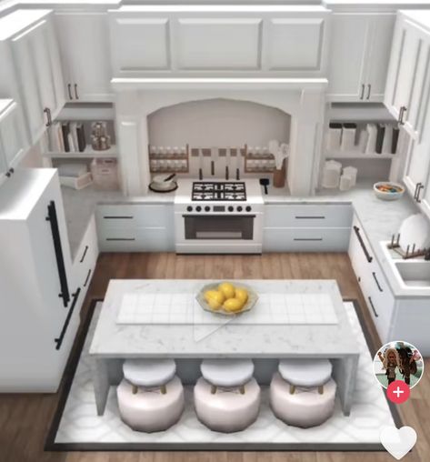 Blockburg House Kitchen, Kitchen Decor Bloxburg, Big Kitchen Bloxburg Ideas, Bloxburg Kitchen Ideas No Gamepasses, Cute Bloxburg Kitchen Ideas, Cocina Bloxburg, Kitchen Design Bloxburg, Club Roblox Kitchen Ideas, Bloxburg Farmhouse Kitchen