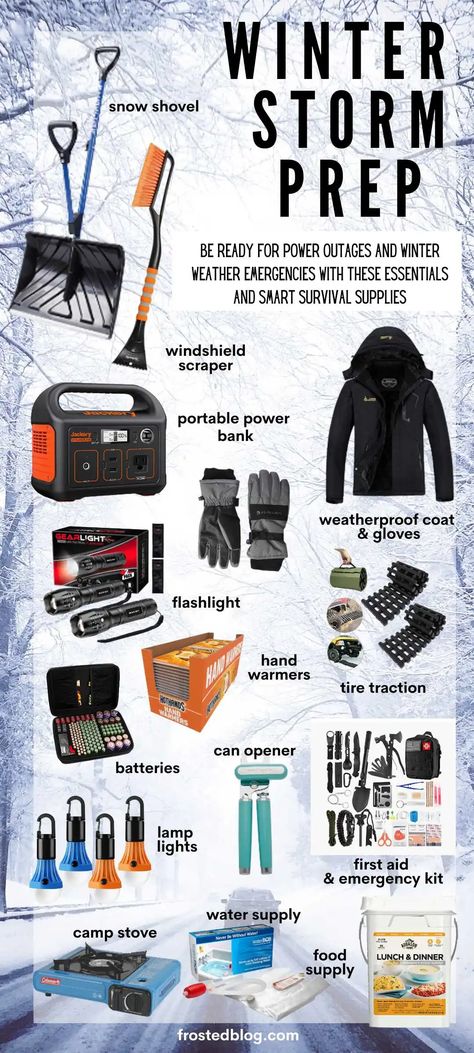 Cold Weather Car Kit, Winter Stockpile List, Power Outage Emergency Kit, Storm Safety Kit, Survival Kit List Emergency Preparedness, Snow Preparation Tips, Storm Kit Emergency, Food For Power Outage Winter Storm, Power Outage Preparedness Winter