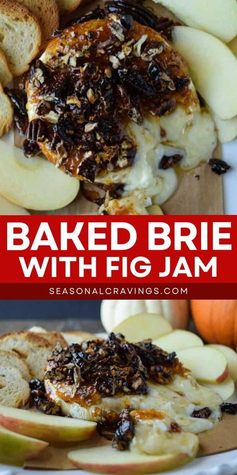 Baked Brie with Fig Jam is the best holiday appetizer for any gathering! Featuring 4 simple ingredients like brie cheese, fig jam, caramelized pecans, and orange zest, this easy Christmas appetizer for a party is gluten free and delicious. Give it a try this season! Baked Brie With Fig Jam, Brie With Fig Jam, Brie Cheese Appetizer, Warm Brie, Fig Appetizer, Brie Recipes Appetizers, Caramelized Pecans, Brie Cheese Recipes, Party Food Easy Appetizers