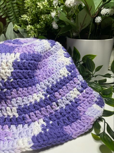 these hats are always available at linked site! accessories crochet crocheted handmade accessories cute hats spring outfits summer outfits winter outfits purple hat hats aesthetic Crochet Bucket Hat Purple, Purple Hat Crochet, Purple Crochet Bucket Hat, Spring And Summer Crochet Ideas, Purple Crochet Projects, Jamaica Crochet, Hats Aesthetic, Purple Bucket Hat, Outfits Purple