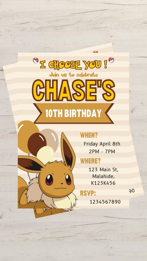 Eevee Birthday Party, Eevee Birthday, Pokemon Birthday Invites, Pokemon Printables, Pokemon Invitations, Jungle Birthday Party, Pokemon Birthday Party, Jungle Birthday, Pokemon Party