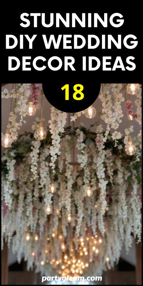 Planning your dream wedding on a budget? Look no further! Here are 18 stunning DIY wedding decor ideas that will impress your guests and make your special day unforgettable. From charming hanging flower garlands to handmade centerpieces, these creative projects will help you personalize your celebration without emptying your wallet. Fill your venue with warmth and love using beautiful decor that reflects your style and personality. Explore these impactful DIY ideas to create lasting memories on your big day! Hanging Garden Wedding Decor, Hanging Table Decor, Hanging Flower Chandelier Wedding, Dried Wedding Flowers Ideas, Diy Flower Hanging Decor, Wedding Altar Cross, Cheap Centerpieces Wedding, Diy Wedding Ideas On A Budget, Ceiling Flowers Wedding