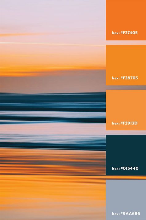 Orange, blue, grey color palette from an image of a sunset Blue Grey Color Palette, Orange Color Palette, Sunset Color Palette, Orange Palette, Blue Grey Color, New Paint Colors, Orange Color Palettes, Sunset Color, Grey Palette