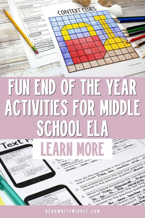 Worksheets For 5th Grade, Summer Reading Activities, 7th Grade Reading, End Of The Year Ideas, Ela Worksheets, End Of The Year Activities, Making Inferences, Middle School Reading, Teach English