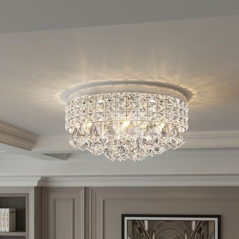 Maxax 4 - Light 15'' Crystal Metal Flush Mount - N/A - On Sale - Bed Bath & Beyond - 35160636 Small Glam Bathrooms, Master Closet Light Fixture, Walk In Closet Light Fixture, Bathroom Ceiling Light Fixtures, Closet Lighting Ideas, Closet Light Fixtures, Closet Chandelier, Bathroom Light Fixtures Ceiling, French Chalet