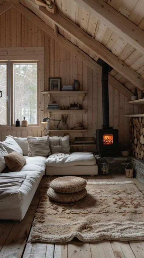 Scandinavian Rustic Interior Design, Swedish Cabin Interior, Nordic Cabin Interior, Rustic Scandinavian Interior, Scandinavian Cabin Interior, Cozy Cabin Interior, Scandi Cottage, Cabin Homes Interior, Cabin Interior Ideas