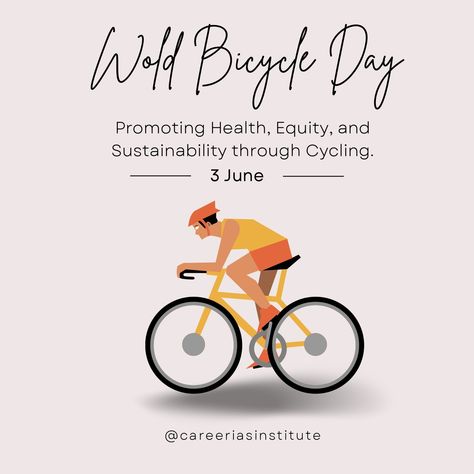 🚴‍♂️🌍 World Bicycle Day! 🌍🚴‍♀️ Today, we celebrate the joy, freedom, and benefits of cycling! Whether you're a daily commuter, a weekend warrior, or just love a leisurely ride, today is the perfect day to appreciate the power of bicycles. Cycling is not only great for your health but also fantastic for the environment. It reduces pollution, cuts down on traffic congestion, and promotes a sustainable future for all. Let's make the most of World Bicycle Day by: 🌟 Going for a ride with famil... World Bicycle Day, Cycle Quotes Motivational, Benefits Of Bike Riding, Traffic Congestion, Bike Riding Benefits, Indoor Cycling Memes Funny, Career Opportunities, Weekend Warrior, Career