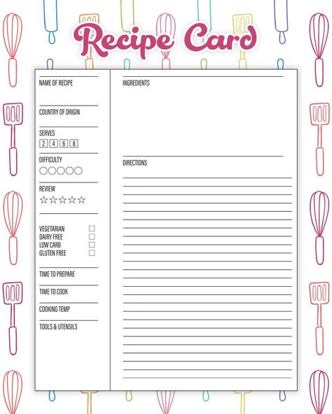 Recipe Paper Printable, Menu Planning Template Free Printables, Recipe Planner Printables Free, Happy Planner Recipe Printable, Free Recipe Printables, Recipes Cards Printable Free, Printable Recipe Pages Templates Free, Free Recipe Cards Printable, Recipes Planner