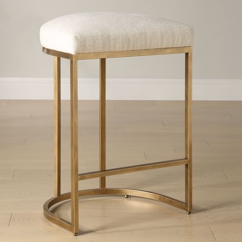 Gold Half-moon Metal Base and Cream Cushion Counter Stool - Bed Bath & Beyond - 40107060 Brass Bar Stools, Island Bar Stools, Gold Bar Stools, Cream Cushion, Counter Stools Backless, Modern Counter Stools, Cream Cushions, Simple Frame, Counter Bar Stools