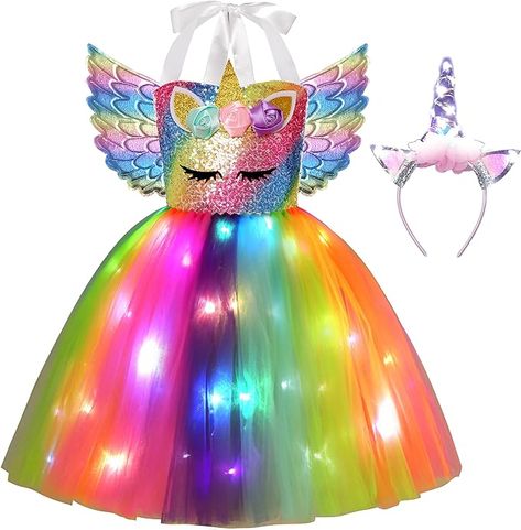 Unicorn Costume for Girls Led Light Up Unicorn Princess Tutu Outfit for Halloween Dress Up Birthday Christmas Gifts Girls Unicorn Costume, Birthdays Dress, Girl Unicorn Costume, Outfit For Halloween, Halloween Birthdays, Light Up Dresses, Led Costume, Unicorn Wings, Costume For Girls