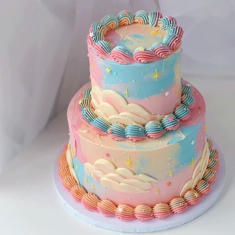 Cake Designs Two Tier, 3 Tier Cake Birthday, Two Tier Cake Designs, Birthday Cake Two Tier, Rainbow Cake Birthday, Two Tier Birthday Cake, Cake Recipes Chocolate, Sky Cake, Cake For Wedding