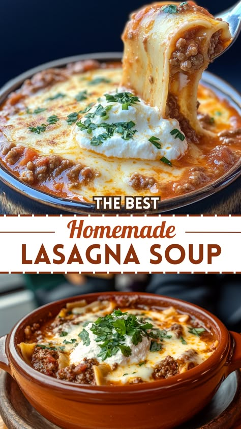 Soup Favorites: The BEST Homemade Lasagna Soup Homemade Lasagna Soup, Lausana Soup, Large Shell Pasta Recipes, Soup With Beef Broth, Best Homemade Lasagna, Lasagne Soup, Lasagna Soup Crockpot, Easy Lasagna Soup, Shell Pasta Recipes