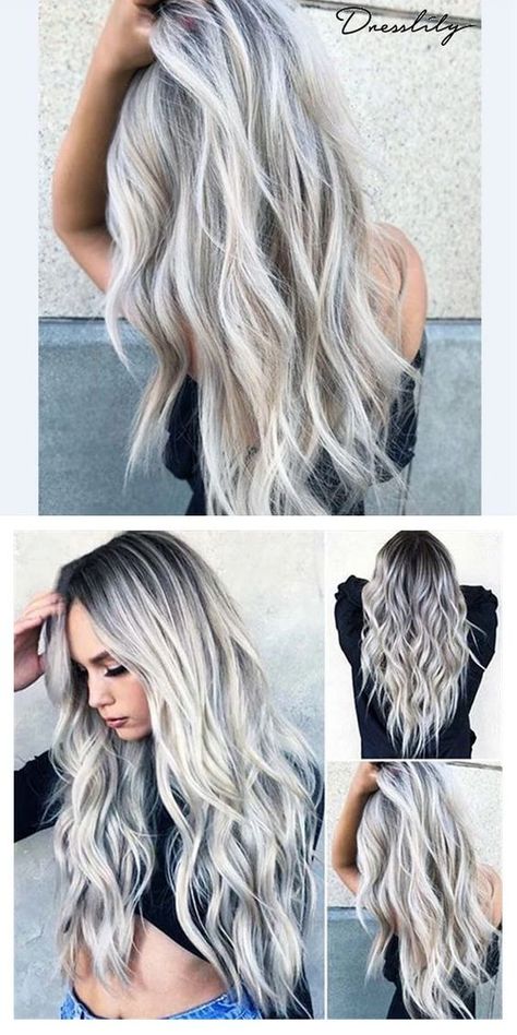 Curly Synthetic Wig, Grey Ombre Hair, Silver Blonde Hair, Icy Blonde Hair, Brazilian Hair Wigs, Stunning Hairstyles, Silver Hair Color, Silver Blonde, Ash Blonde Hair