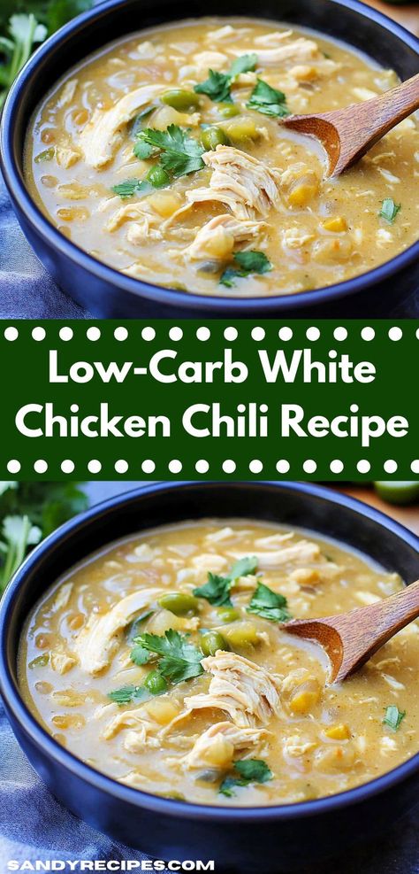 Searching for low carb recipes for dinner? This Low-Carb White Chicken Chili is perfect! An easy chili recipe that’s great for healthy chicken recipes and low carb dinner ideas for the family. Low Carb Chicken Chili Recipe, Low Carb White Chicken Chili, Low Carb Recipes For Dinner, Low Carb Dinner Ideas, White Chicken Chili Recipe, White Chili, White Chili Chicken Recipe, Easy Chili, Chili Recipe Easy