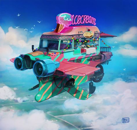 ArtStation - Ice cream van, marina couso Ice Cream Van, Car Design Sketch, Futuristic Art, Affinity Designer, Science Fiction Art, Art Contest, Cyberpunk Art, Prop Design, Arte Animal