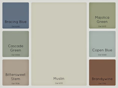 Davy's Delights: Our House, Our Home: The Color Scheme  like the cascade green and copen blue Blue And Green House Color Scheme, Camp Bedroom, Green House Color, Cascade Green, Paint Combos, Copen Blue, Interior Paint Colors Schemes, Blue Green Paints, House Paint Color Combination