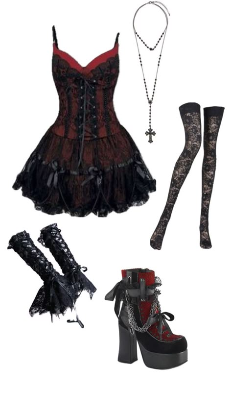 Goth Outfit, Red, Black