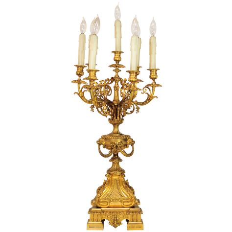 Large 19th C. Figural French Louis XV Style Bronze Candelabra Table Lamp | From a unique collection of antique and modern table lamps at https://www.1stdibs.com/furniture/lighting/table-lamps/ Floor Candelabra, Rustic Table Lamps, Classic Table Lamp, Glass Structure, Candlestick Lamps, Sophisticated Decor, Chandelier Table Lamp, Metal Table Lamps, Candelabra Bulbs