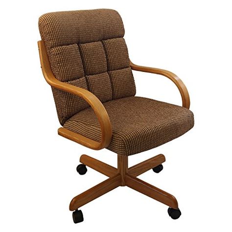 Casual Rolling Caster Dining Chair with Swivel Tilt in Oak Wood with Fabric Seat and Back (1 Chair) Traditional Dining Room Table, Dinette Chairs, Ergonomic Seating, Caster Chairs, Honey Oak, Oak Hardwood, Fabric Seat, Renovation Ideas, Chairs Armchairs