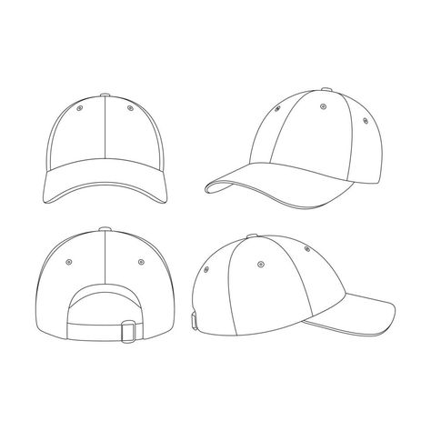 Template baseball cap vector illustration flat sketch design outline Cap Illustration Fashion, Blank Hat Templates, Baseball Cap Sketch, Cap Sketch Design, How To Draw Cap, Baseball Cap Illustration, Cool Cap Design, Baseball Cap Design Ideas, Hat Sketches Design