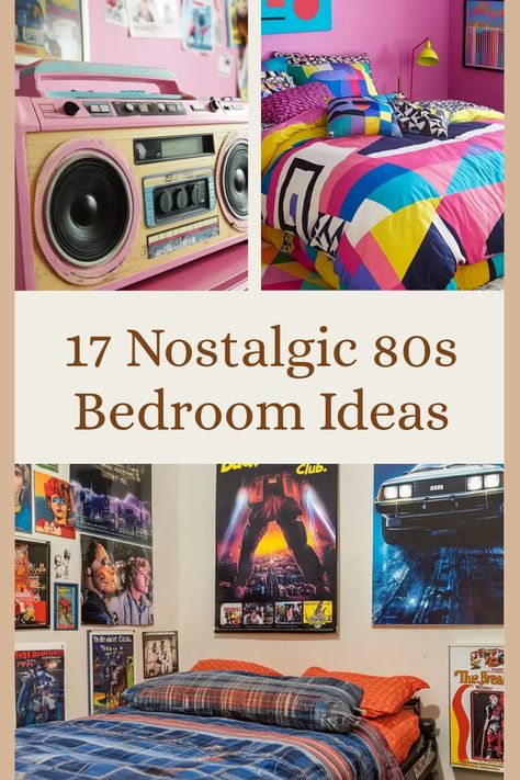 Are you dreaming of transforming your bedroom into a fabulous 80s haven? From iconic boomboxes and retro bedding to eye-catching movie posters, this list showcases 17 must-see decor ideas that scream nostalgia. Bright neon signs, vinyl records adorning your walls, and unforgettable pop art will transport you back in time. These decor tips are perfect for anyone looking to refresh their space with a fun, retro vibe. Let's bring those totally awesome 80s vibes into your bedroom and create a cozy retreat full of personality! Pop Art Theme Decor, 70s Teen Bedroom, Retro Movie Room, Wes Anderson Bedroom, 1980s Bedroom Aesthetic, Retro Room Ideas 1980s, Pop Art Room Decor, Bright Bedroom Ideas, Neon Room Ideas