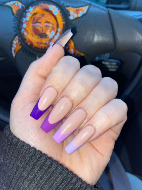 Purple Monochrome Nails, Purple French Tip Nails Acrylic Square, Monochrome French Tip Nails, Fancy French Tip Nails, French Tip Nails Purple, Purple French Tip Nails Acrylic, Purple French Nails, Purple French Tip Nails, Purple French Tip