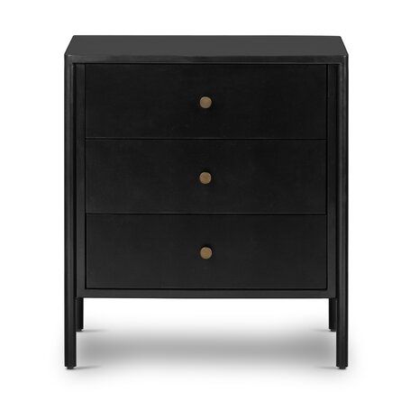 Birch Lane™ Soto Nials Nightstand - Black | Perigold Nightstand Black, Three Drawer Dresser, Metal Nightstand, Black Nightstand, 3 Drawer Nightstand, 3 Drawer Dresser, Bedside Storage, Iron Hardware, 3 Drawer Chest