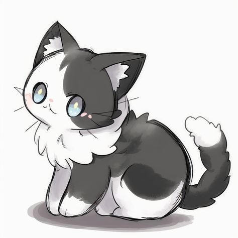 Cute chibi black and white cat White Cat Header, White Cat Halloween Costume, White Cat Gif, Cat Girl Aesthetic, Cartoon Black And White, Cute Fox Drawing, Black Cat Drawing, Kawaii Cat Drawing, Chat Kawaii