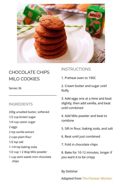 Milo cookies Milo Cookie Recipes, Milo Recipe Dessert, Milo Recipe, Aussie Recipes, Holey Moley, Aussie Food, Chocolate Dishes, Food Infographic, Biscuit Bake