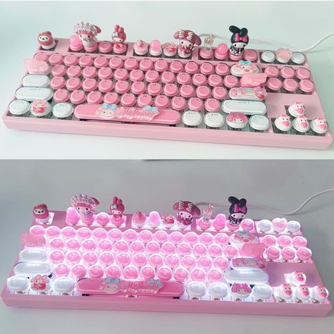 Keyboard Typewriter, Girl Gamer, Cute Sanrio, Backlit Keyboard, My Melody Kuromi, Kuromi Cinnamoroll, Sanrio My Melody, Rainbow Light, E Girl